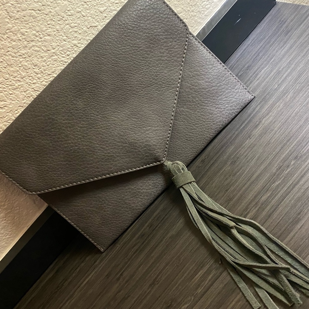 Grey envelope tassel clutch wallet purse